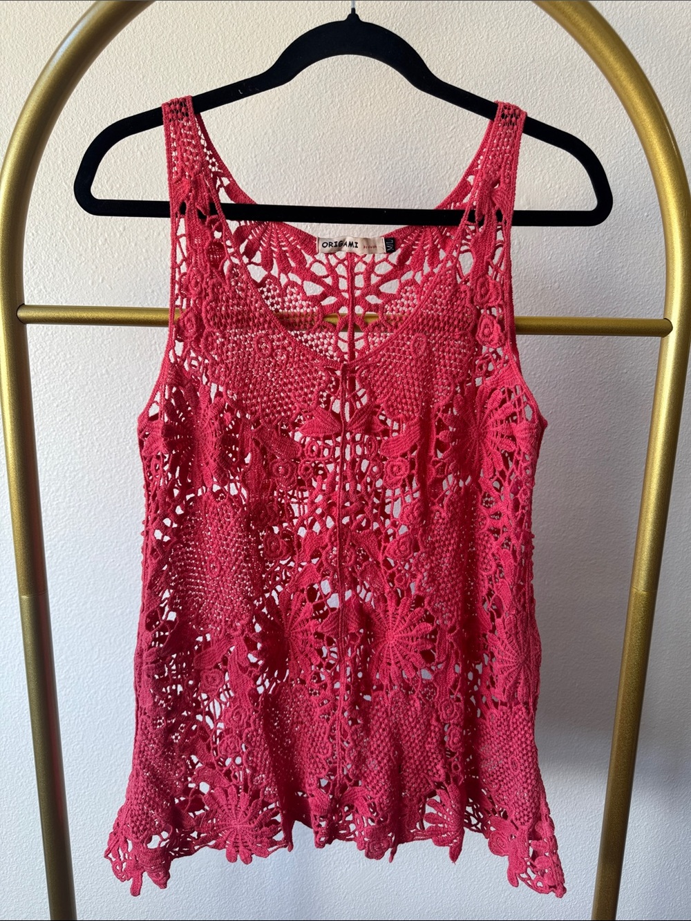 ORIGAMI Pink Crochet Tank Top
